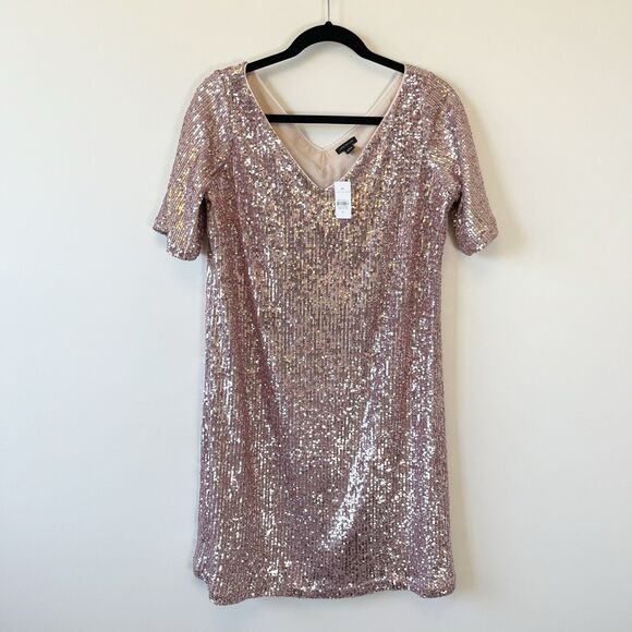 Ann Taylor Pink Sequin V Neck Shift Dress Cocktail Event Swiftie Size 8 NWT’s - Picture 6 of 13